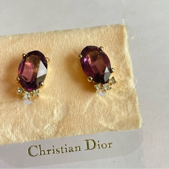 Christian Dior vintage purple amethyst clip on earrings rhinestone luxury - Picture 3 of 10